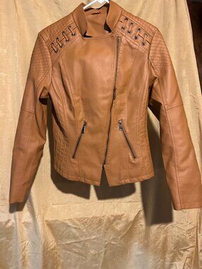 Faux Leather Moto Jacket caramel color ,  no tag, no name brand  just a nice jac